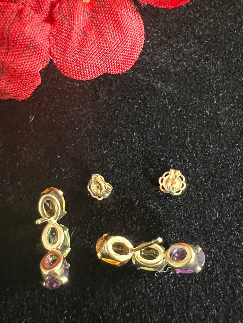 14k Solid Yellow Gold Multicolor Gemstone Earrings - Picture 8 of 12
